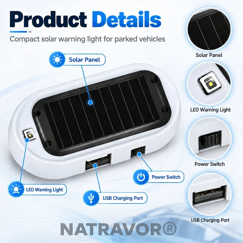 NATRAVOR compact solar LED vehicle security indicator